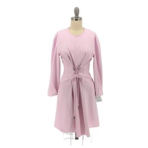 00342 Tibi Lace Up Waist Balloon Sleeve Dress Pink 4 preppy contemporary cocktai